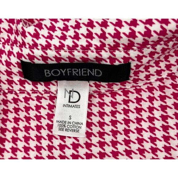 ND Intimates Pink & White Houndstooth Boyfriend Fit Button-Down Night Shirt - Picture 2 of 4